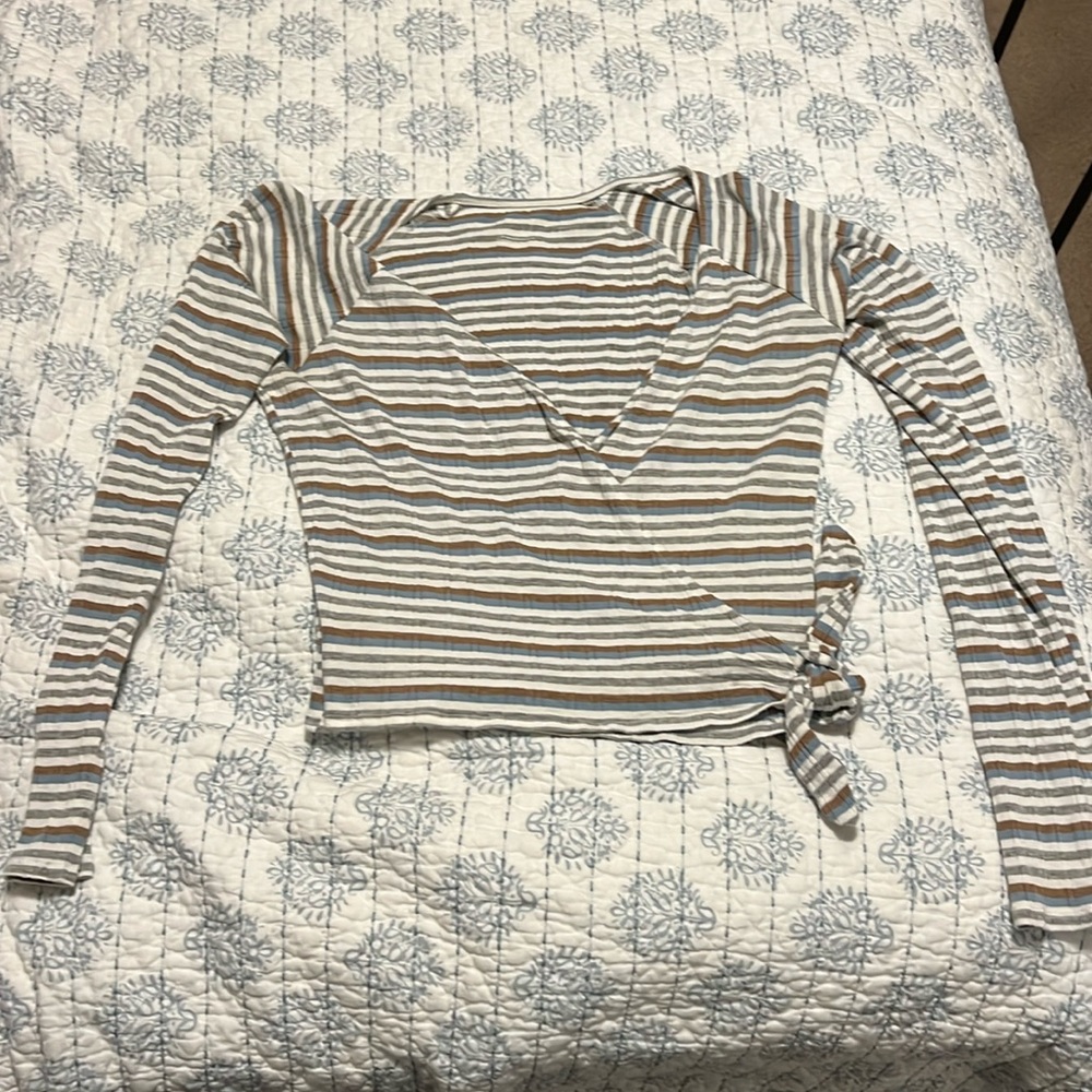 Long sleeve wrap v neck top